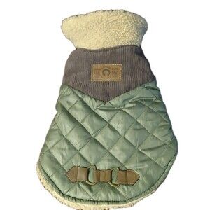Fab Dog Size Small Green Quilted Faux Shearling Water Resistant Warm Dog Coat